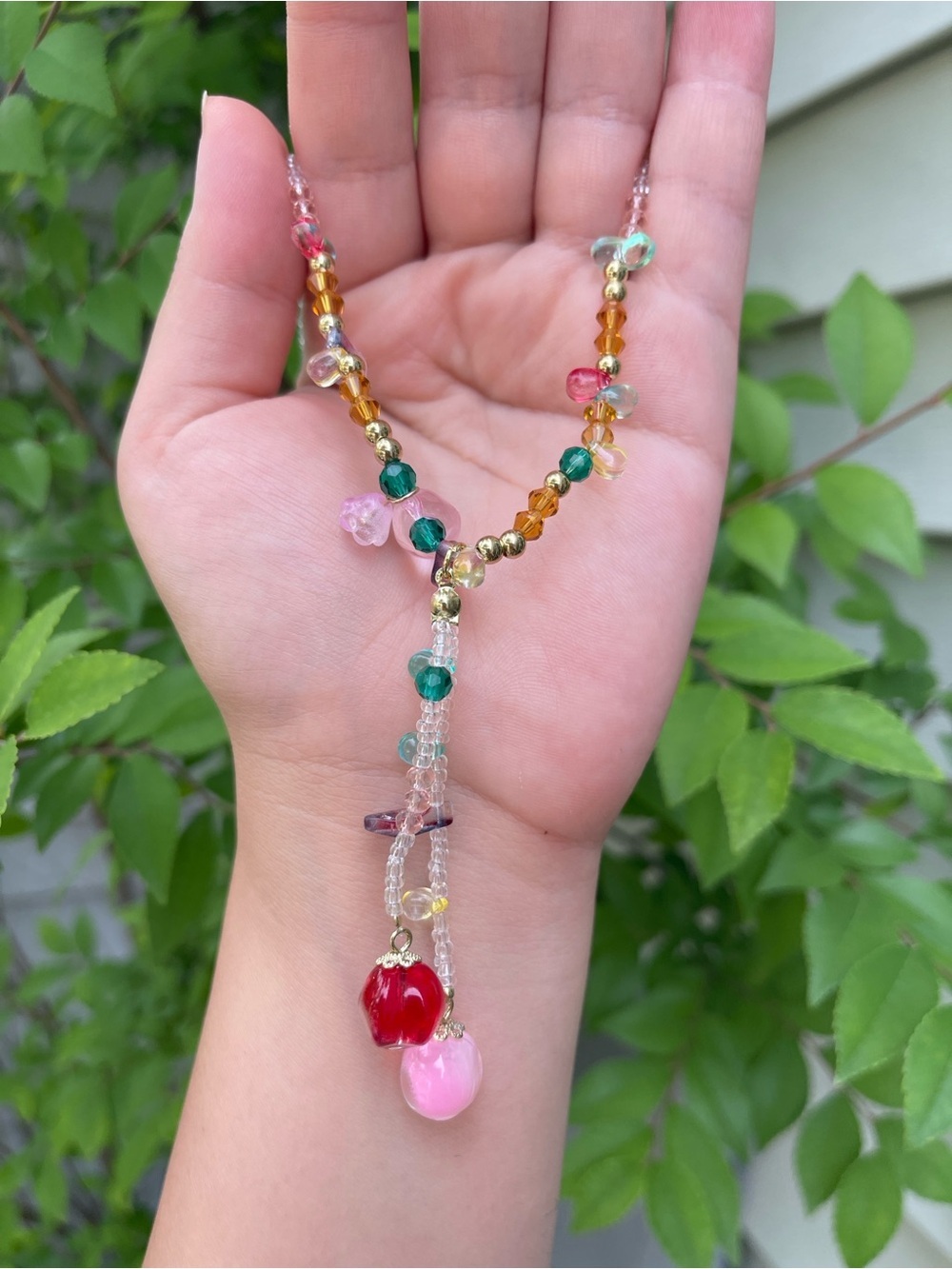 NEW! Multicolor Beaded Glass Fruit Drop Necklace. Handmade Necklace 🍓 (A1-42)